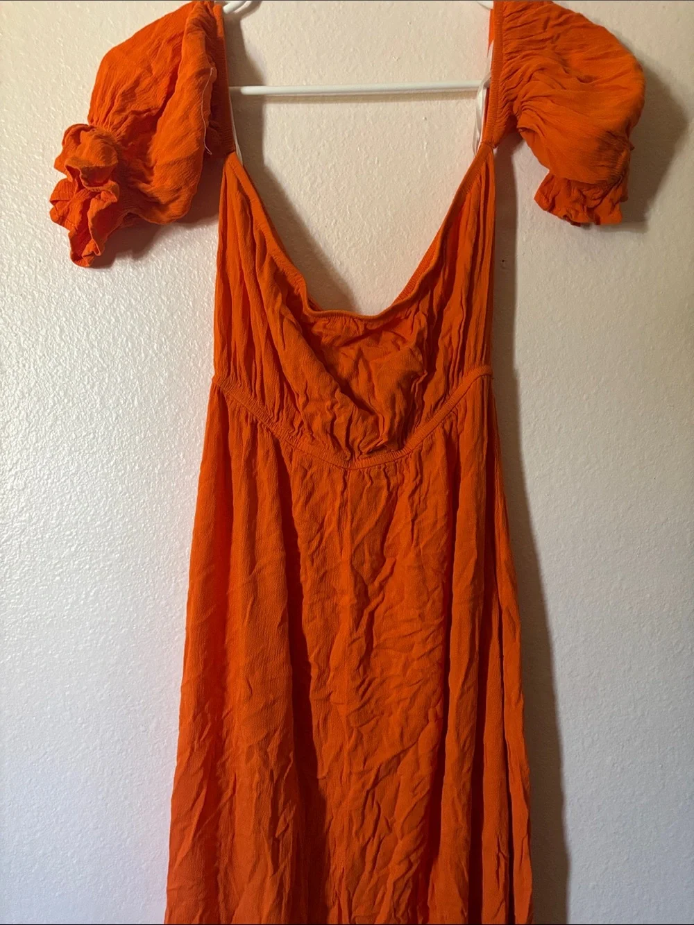 Woman’s Orange Puff-Sleeve Maxi Dress, Size S